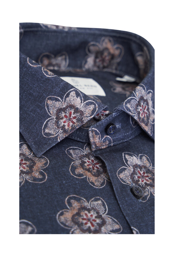 Emanuel Berg - 4Flex Dark Blue Floral Print Sport Shirt