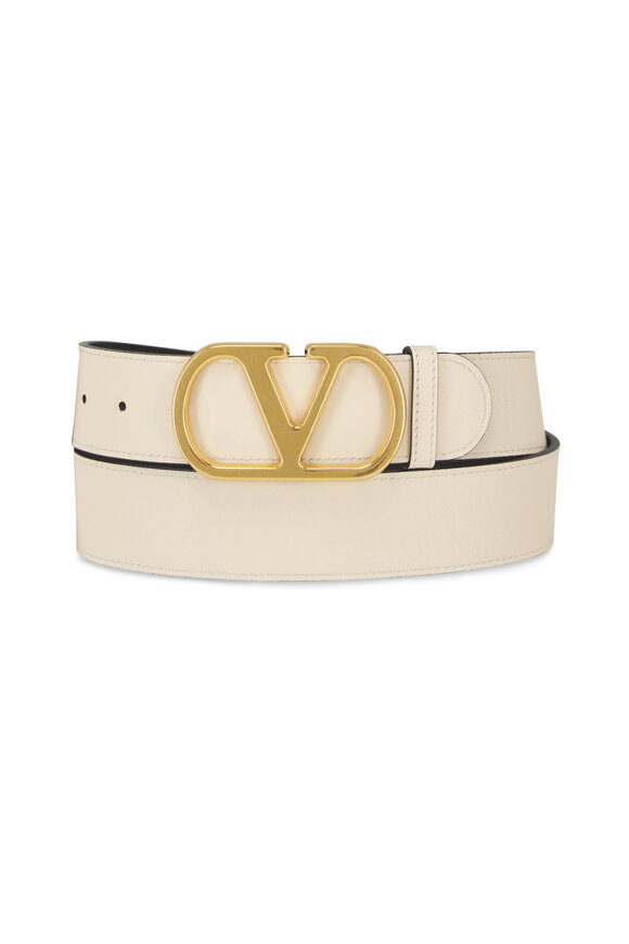 Valentino Garavani VLogo Butter & Black Reversible Leather Belt, 40mm - view 3