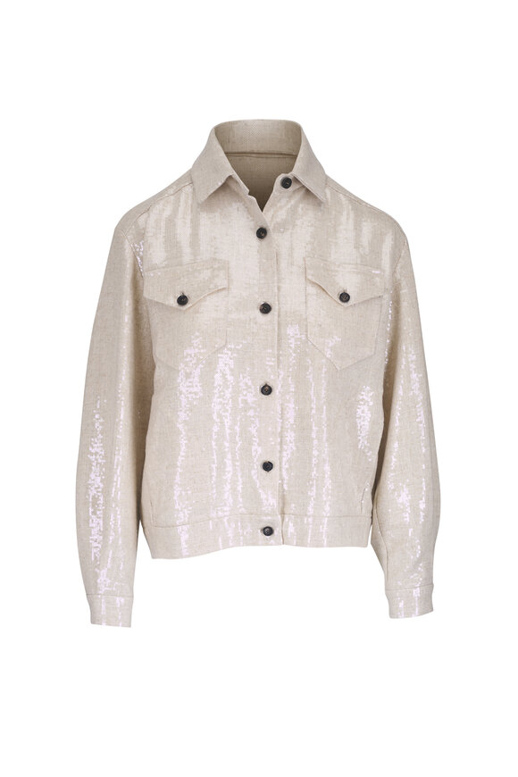 Kiton Beige Sequin Embellished Jacket