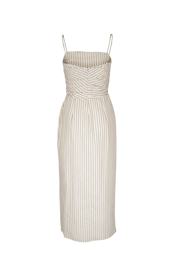 Adam Lippes - Cari Black & White Stripe Gathered Midi Dress