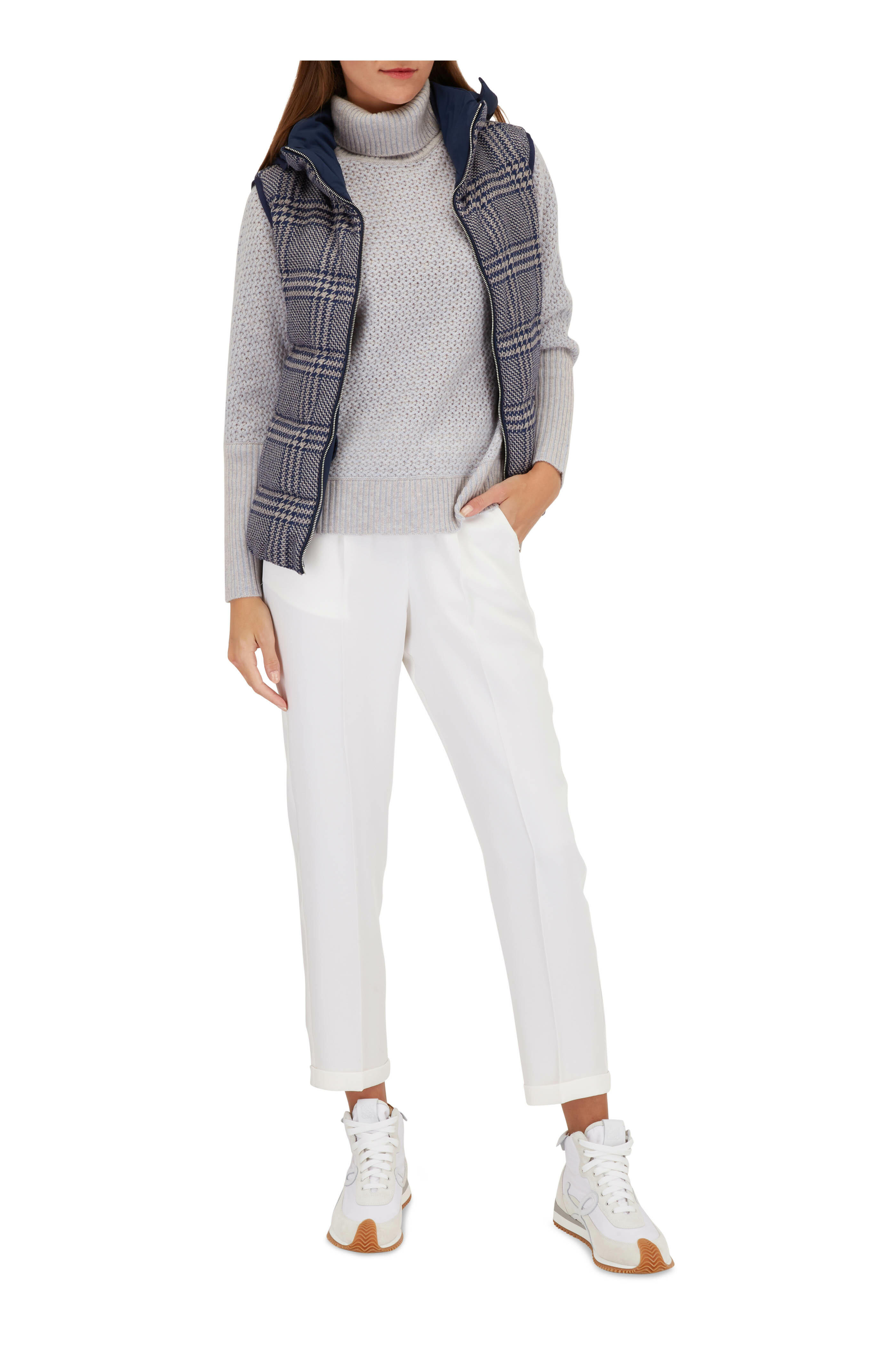 Kiton - Navy Blue Herringbone Reversible Vest