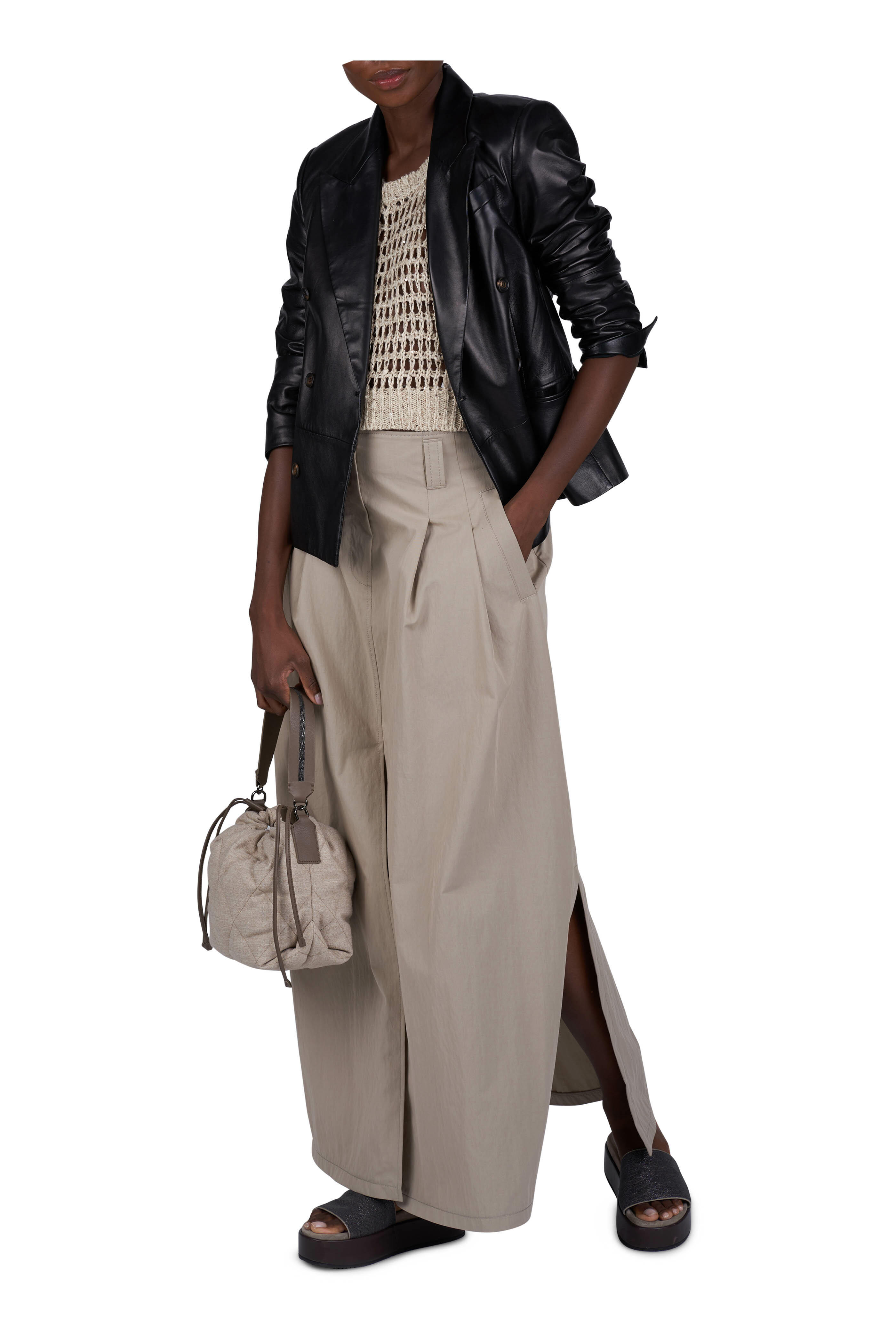 Brunello Cucinelli - Taupe Taffeta Maxi Skirt