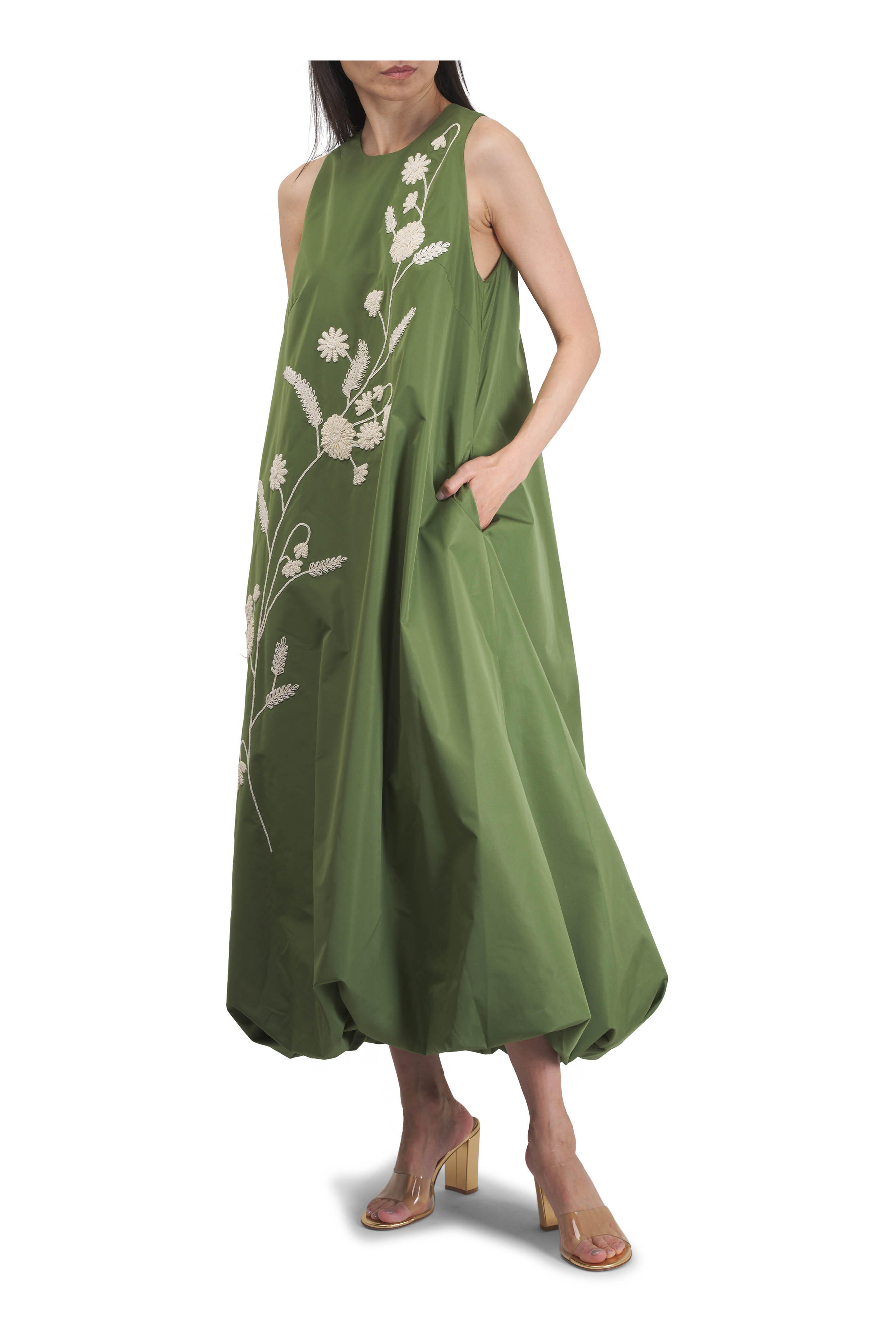 Lela Rose - Cactus Floral Embroidered Sleeveless Bubble Dress