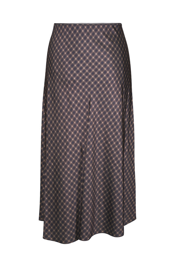 Vince Ombré Black & Camel Plaid Satin Slip Skirt - view 2