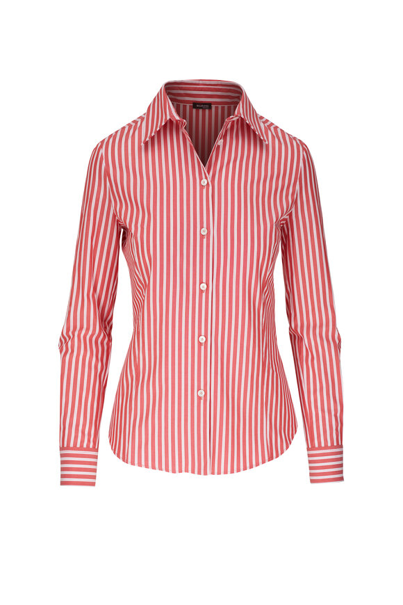 Kiton - Red & White Stripe Cotton Shirt 
