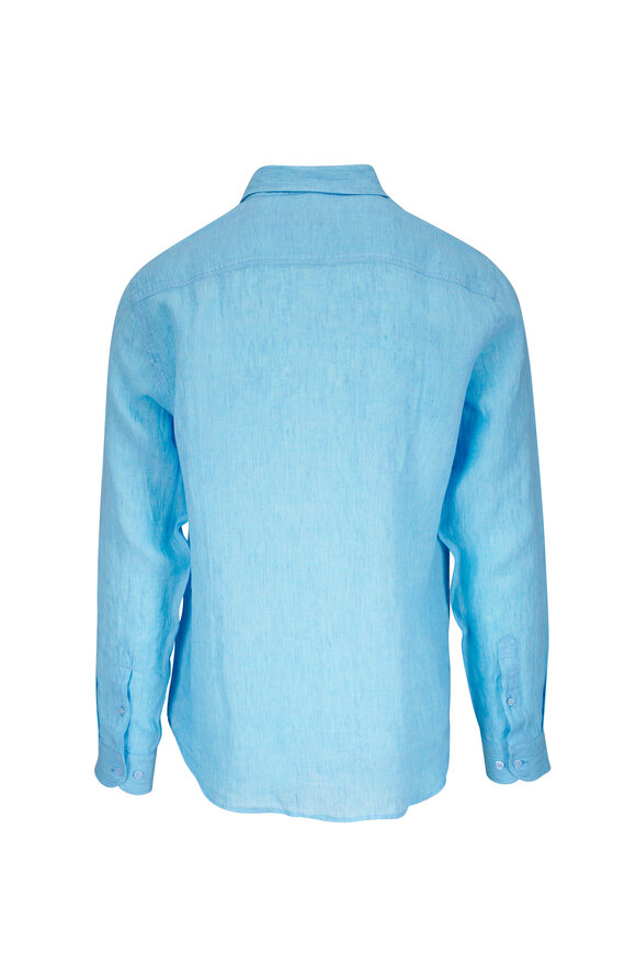 Orlebar Brown Giles Riviera Blue Linen Sport Shirt - view 2