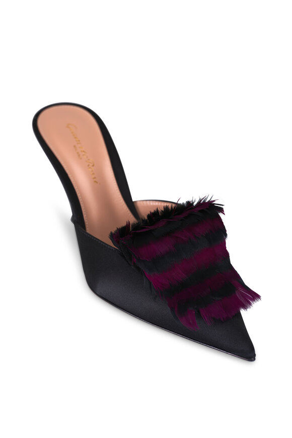 Gianvito Rossi Fenice Black & Burgundy Crepe Satin Mule, 75mm - view 1