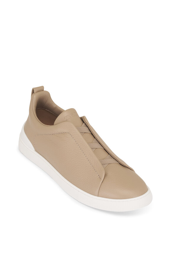 Zegna Tripe Stitch Beige Deerskin Leather Sneaker