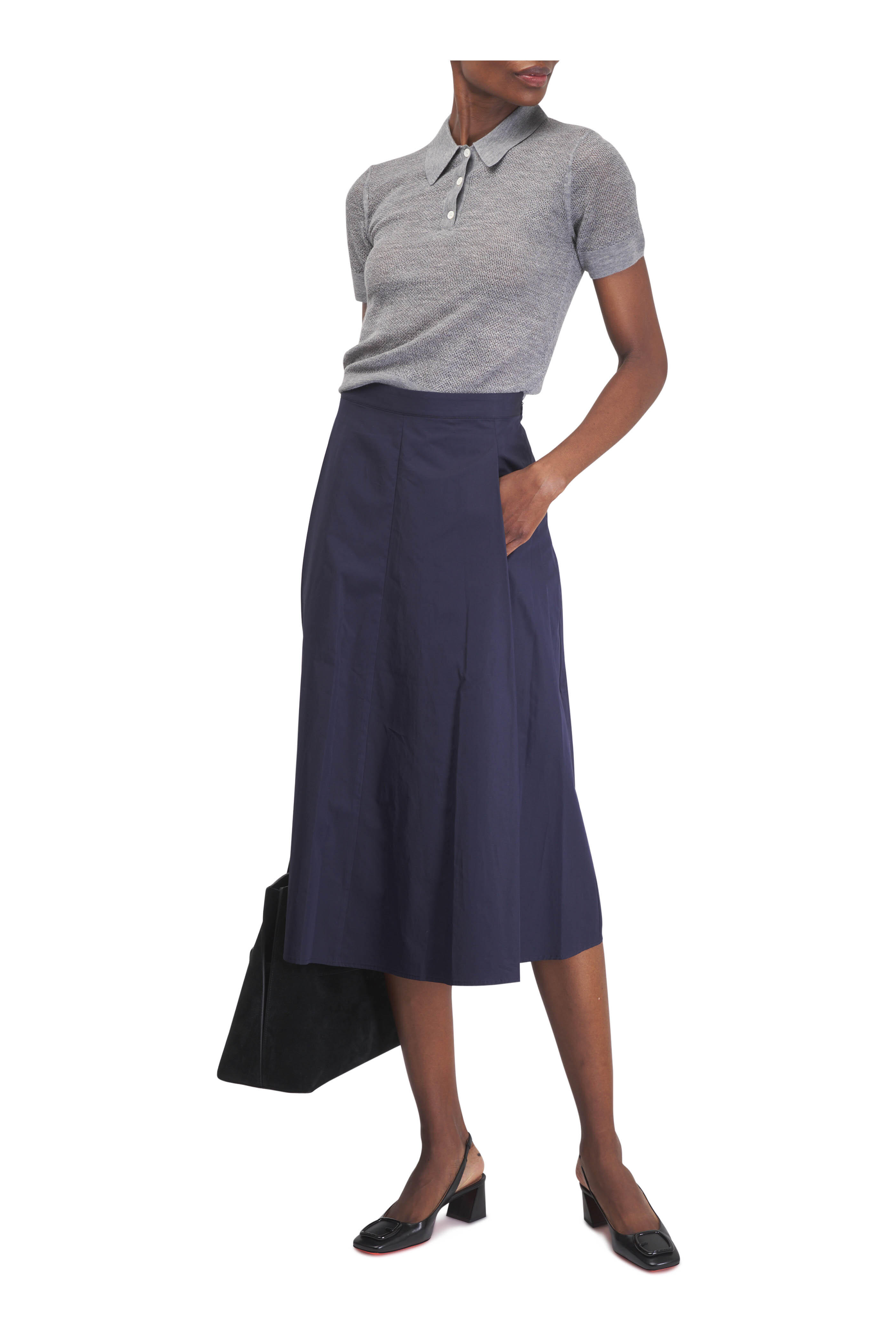 【Anyone more】Ritte Black Blue Midi Pleat Skirt Pleated Midi Skirt by Polo Ralph Lauren | Rent the Runway