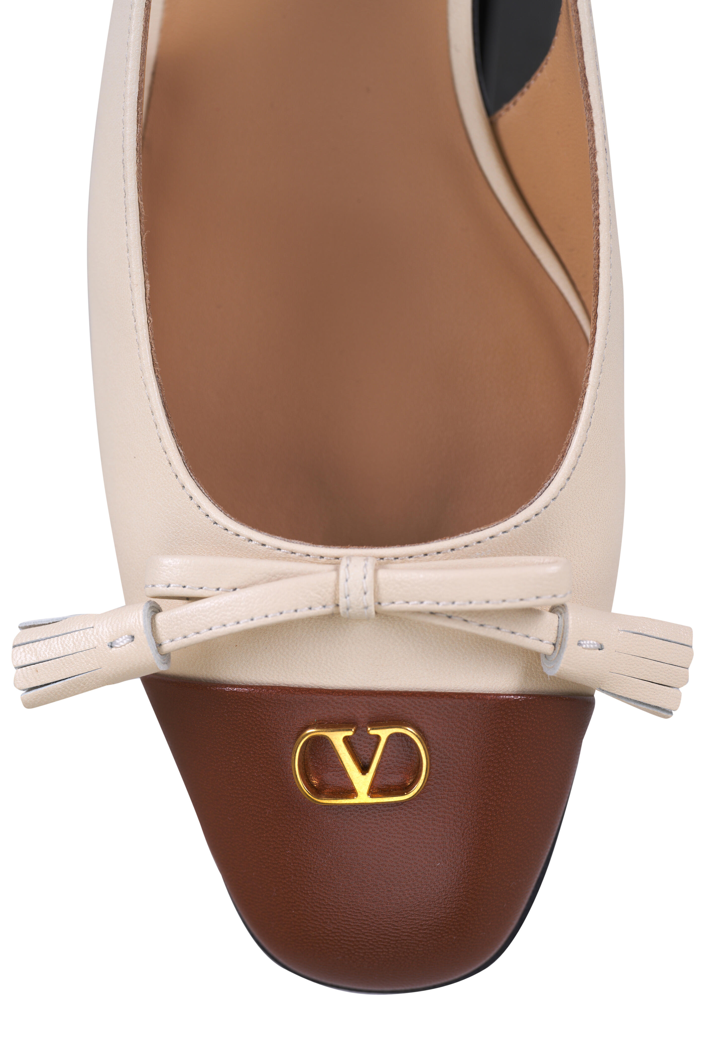Valentino Garavani - Brown & White Leather Slingback Ballet Flats