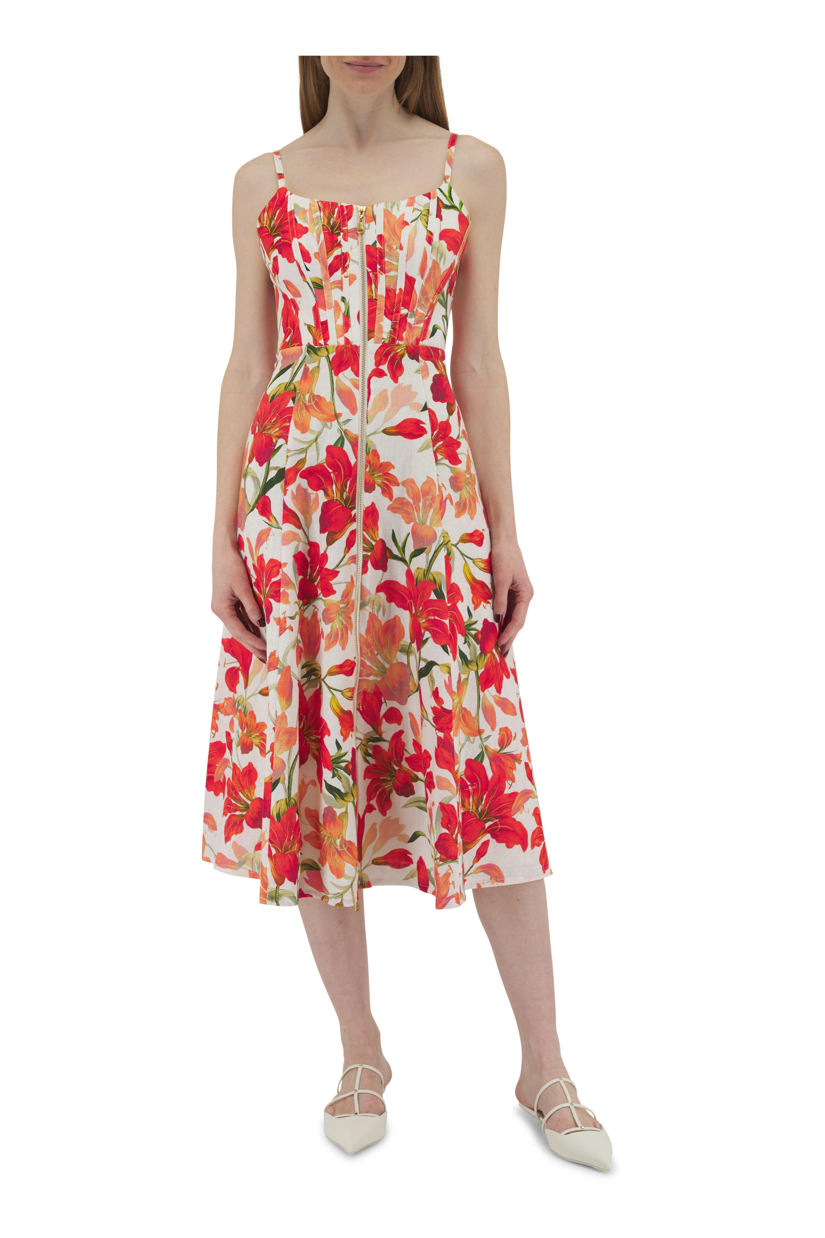 【Zimmermann】Tranquillity floral linen midi dress Zimmermann - Tranquility Red Lilly Linen Midi Dress
