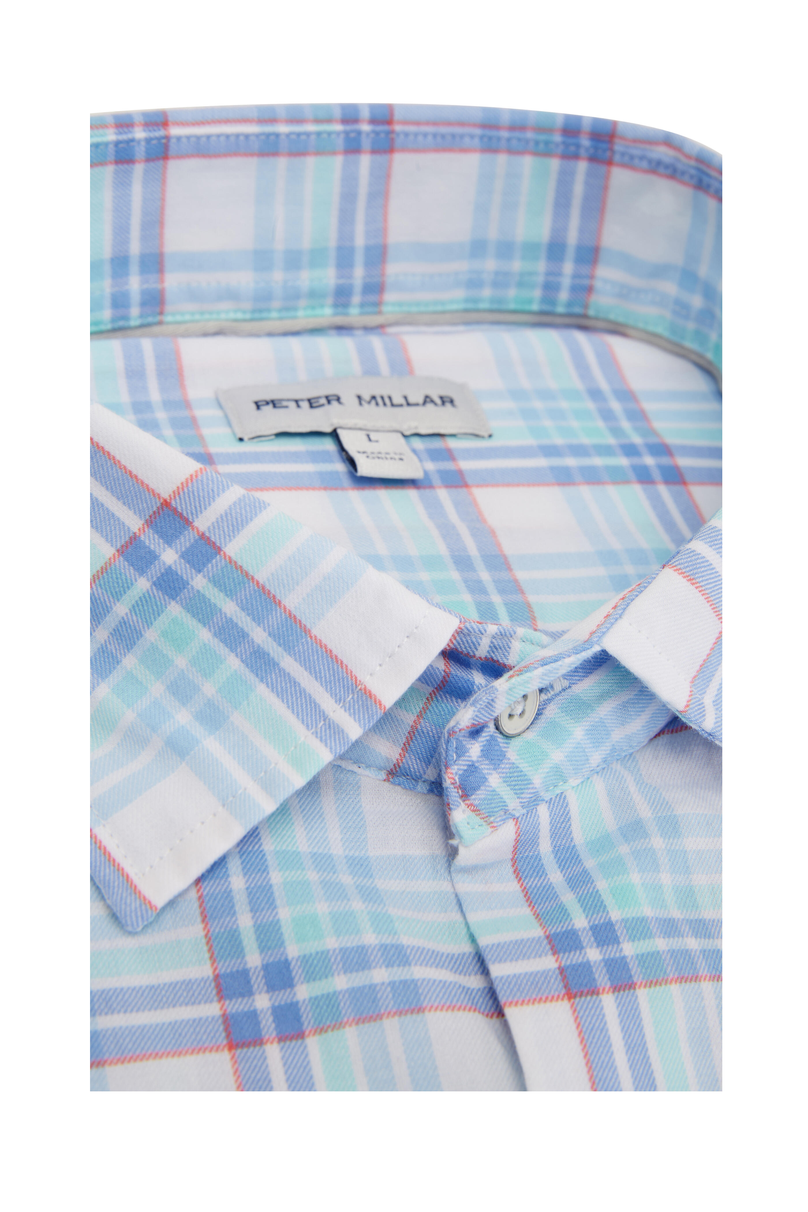 Peter Millar - Pearl Bay Blue Sound Plaid Cotton Sport Shirt