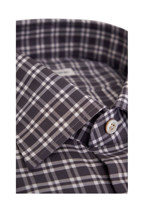 Kiton - Dark Gray Check Cotton Dress Shirt