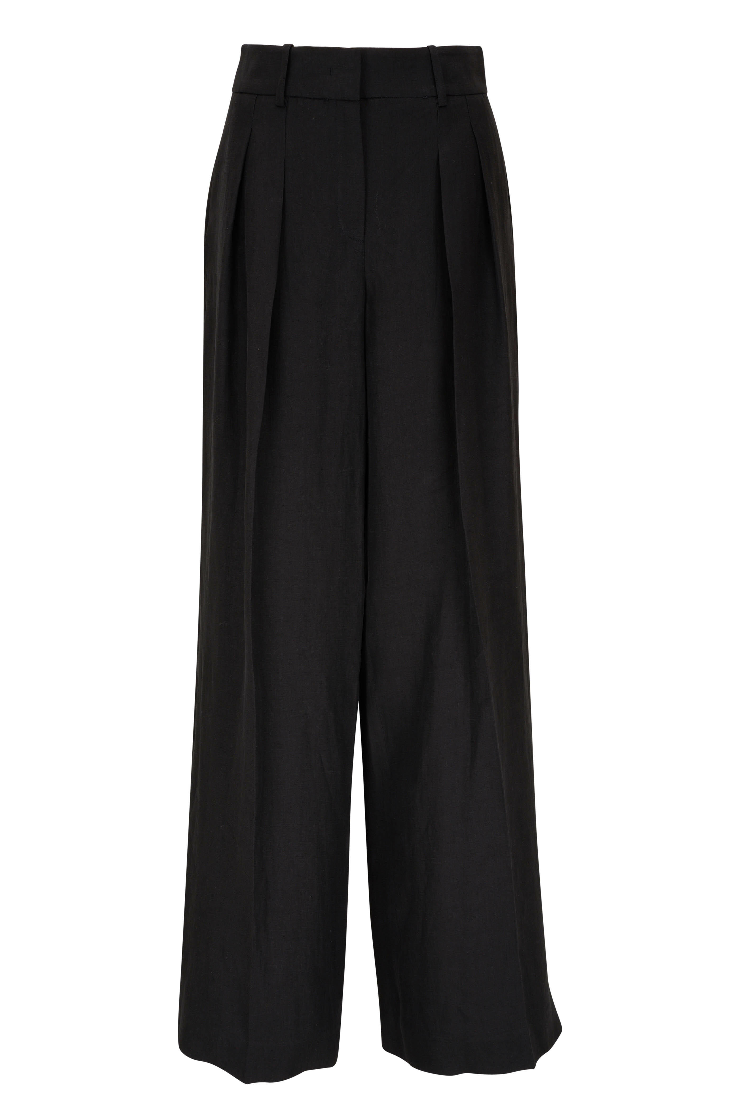 Michael Kors Collection - Black Linen Pleated Wide Leg Pant
