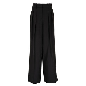 Michael Kors Collection - Black Linen Pleated Wide Leg Pant