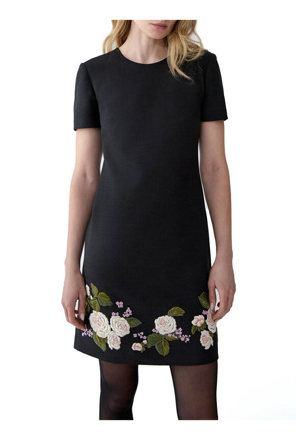 Carolina Herrera Charcoal Gray Rose Embroidered Shift Dress - view 4