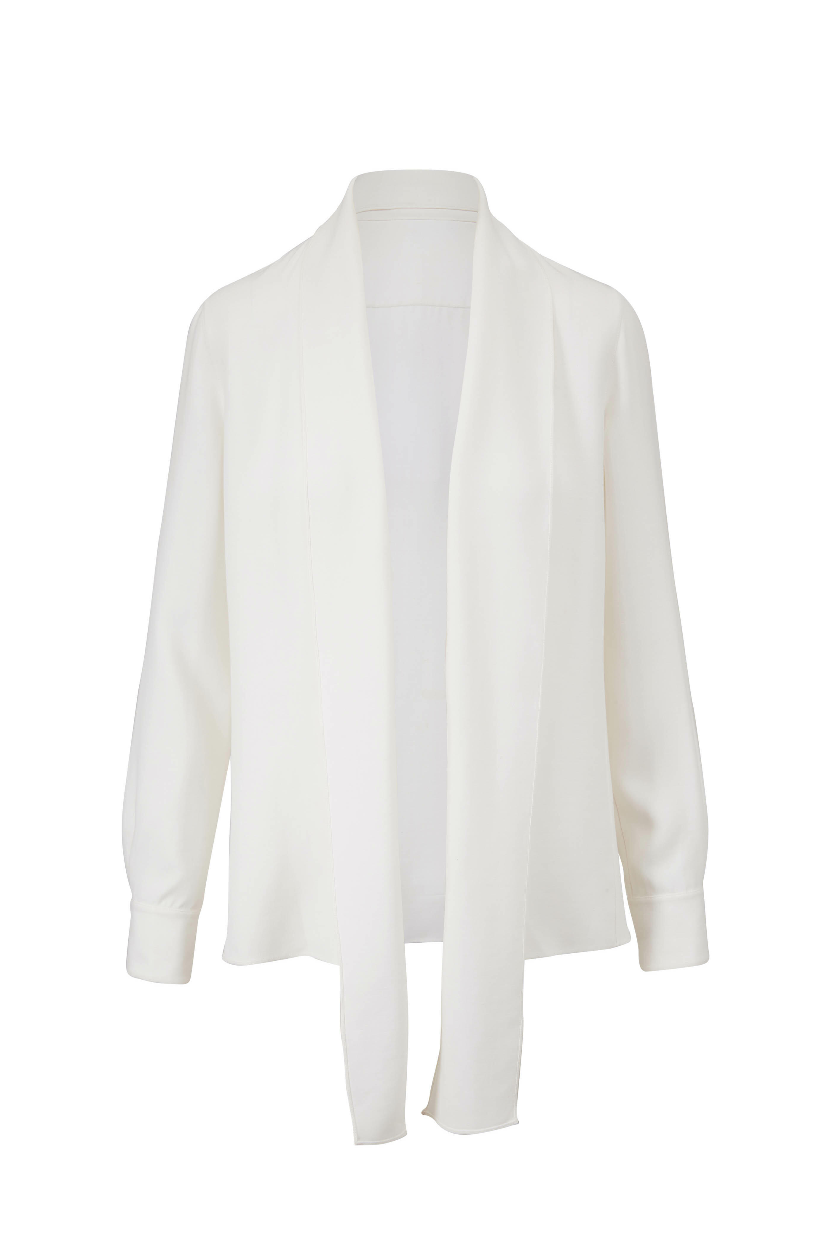 Akris - White Open Blouse Jacket With Detachable Scarf