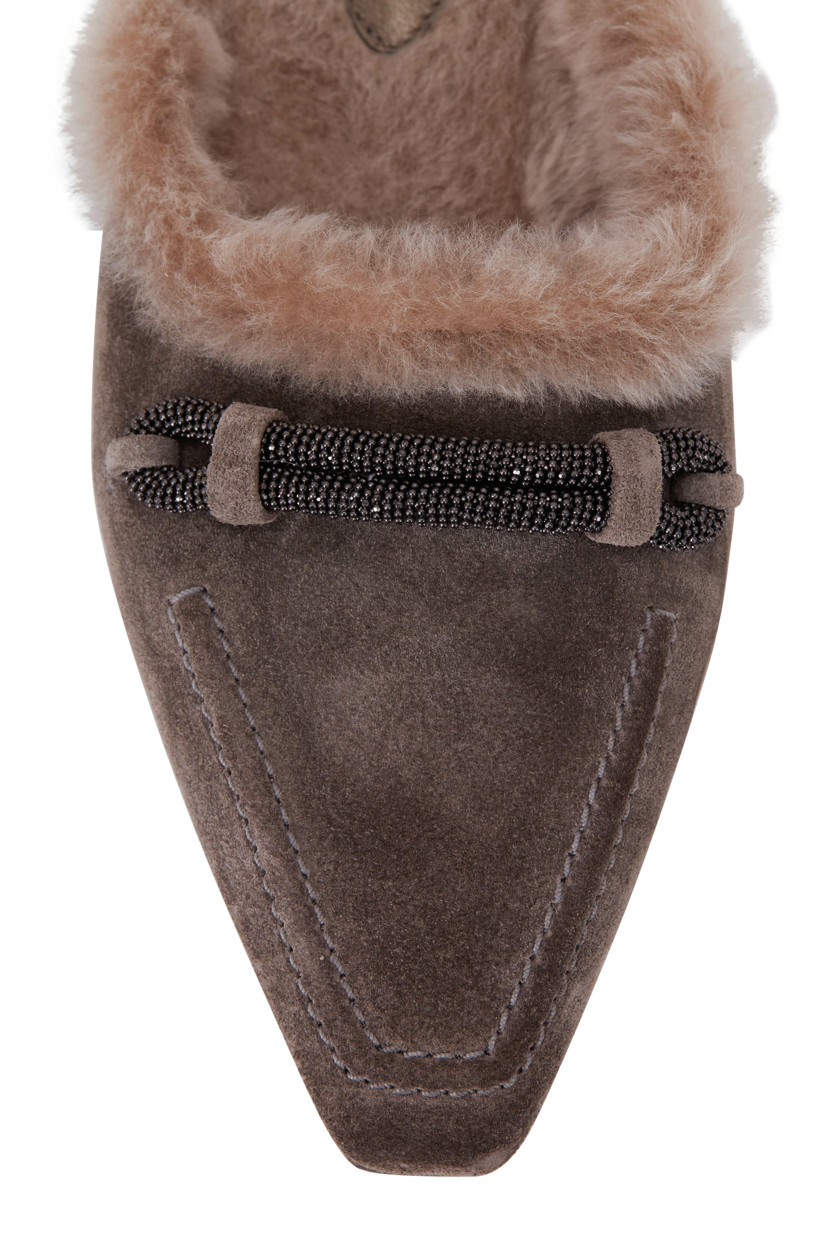 Brunello Cucinelli - Dark Gray Shearling Monili Flat