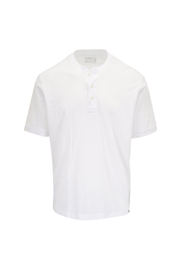 Faherty Brand Sunwashed White Short Sleeve Henley