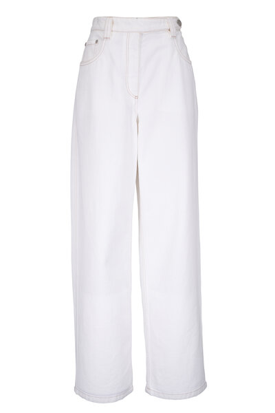 Brunello Cucinelli - White Monili Trim Stretch Dyed Denim Pant