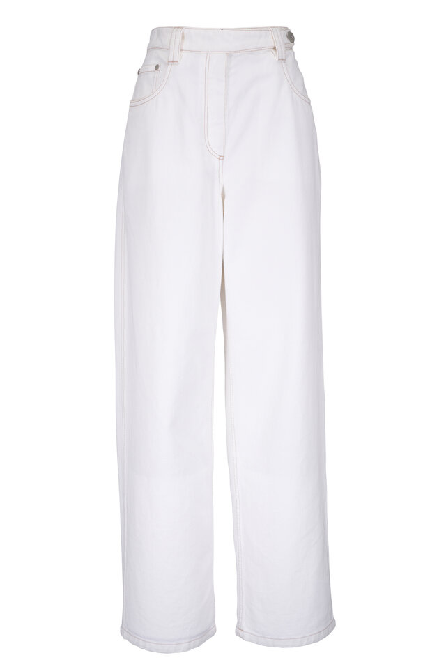 Brunello Cucinelli - White Monili Trim Stretch Dyed Denim Pant