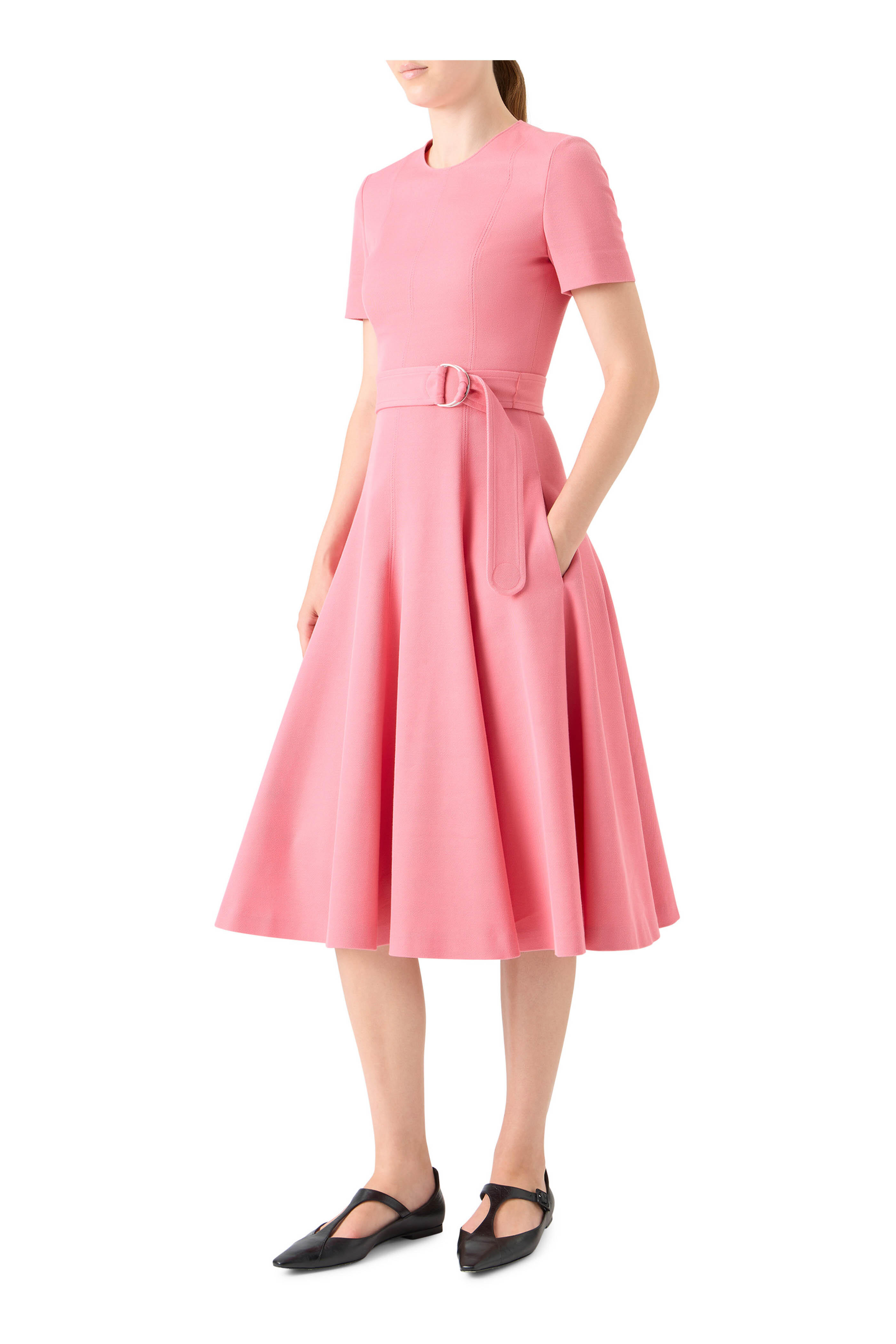 Akris Punto - Blush Cotton Wool Tricotine Belted Midi Dress Akris Punto - Blush Cotton Wool Tricotine Belted Midi Dress