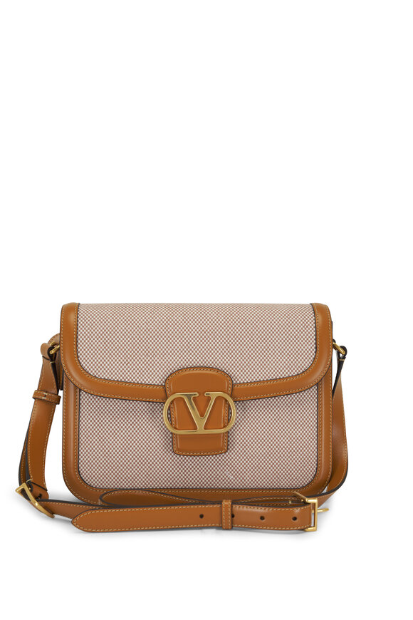 Valentino Garavani 9 to 5 Taupe & Natural Canvas Shoulder Bag