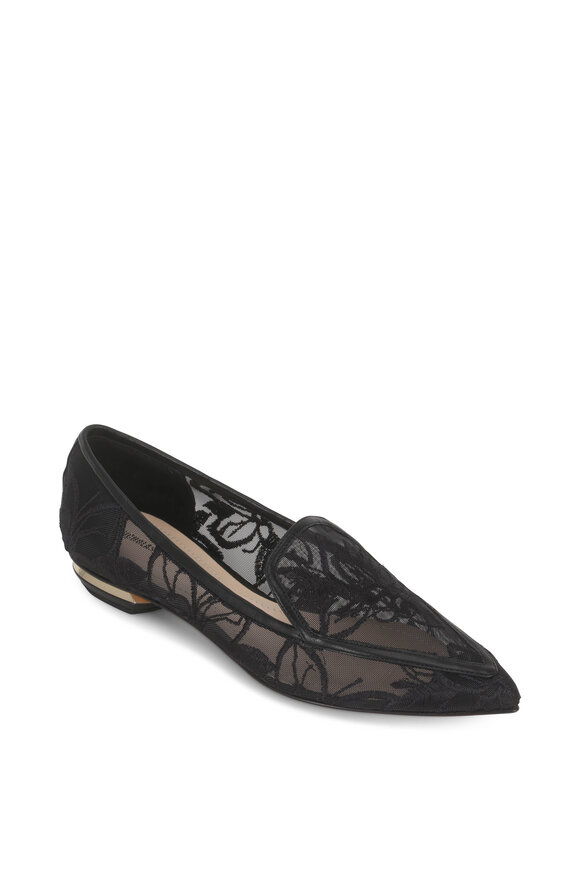 Nicholas Kirkwood - Beya Black Orchid Embroidered Pointed Flat