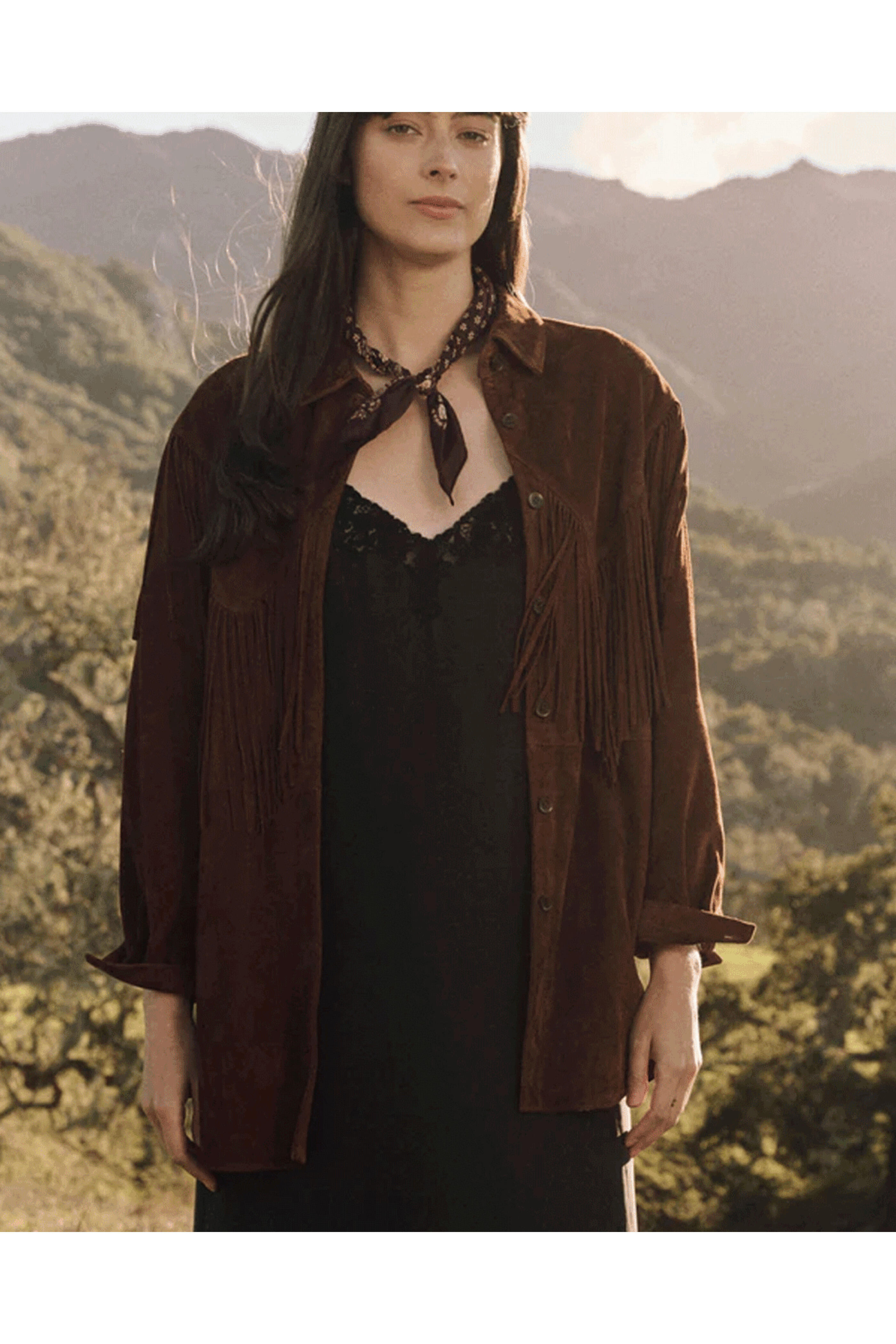 The Great - Brown Suede Fringe Shirt Jacket