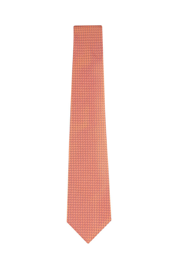 Kiton Orange Geometric Print Silk Necktie - view 1