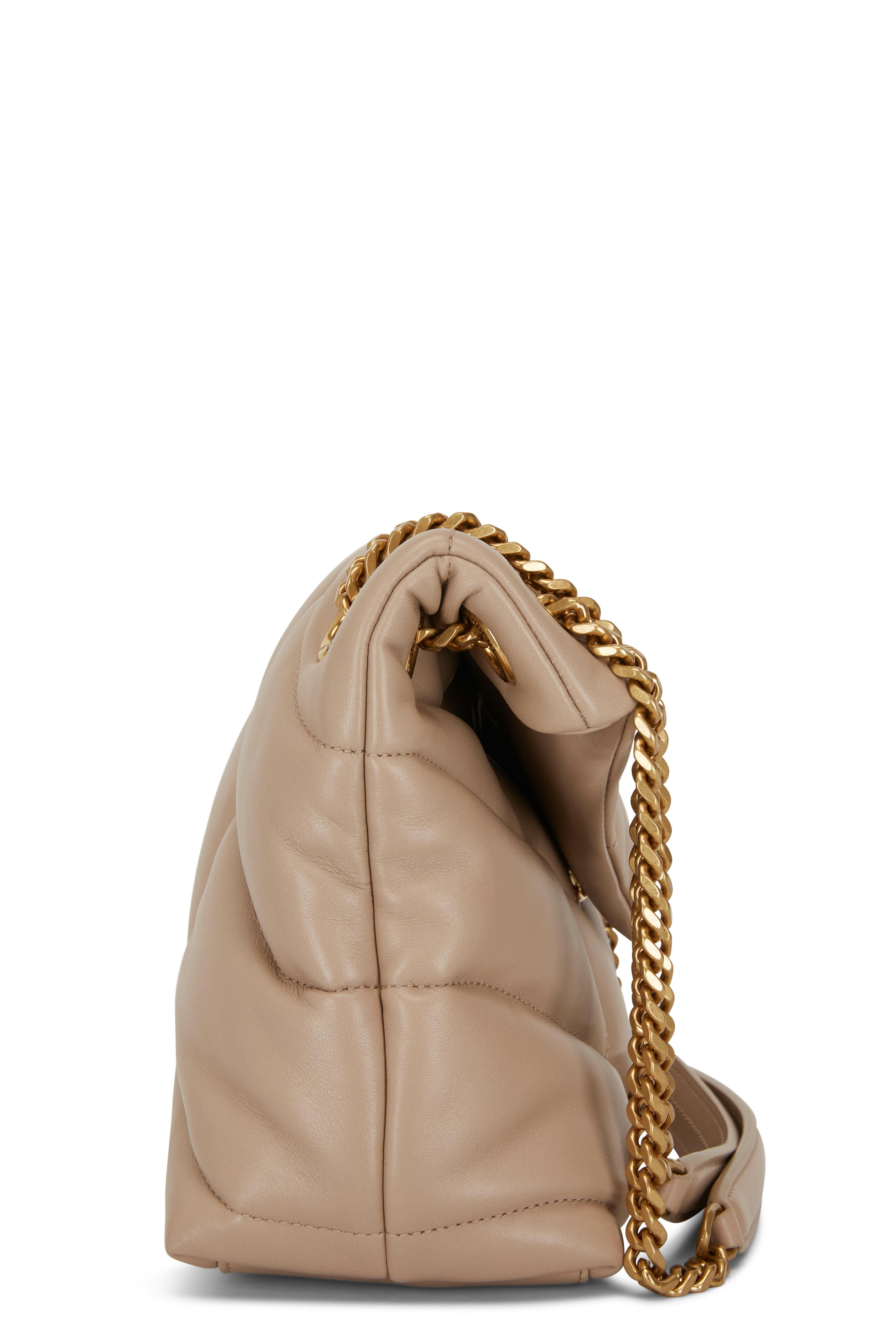 Saint Laurent Women's Loulou Matelassé Leather Shoulder Bag Dark Beige