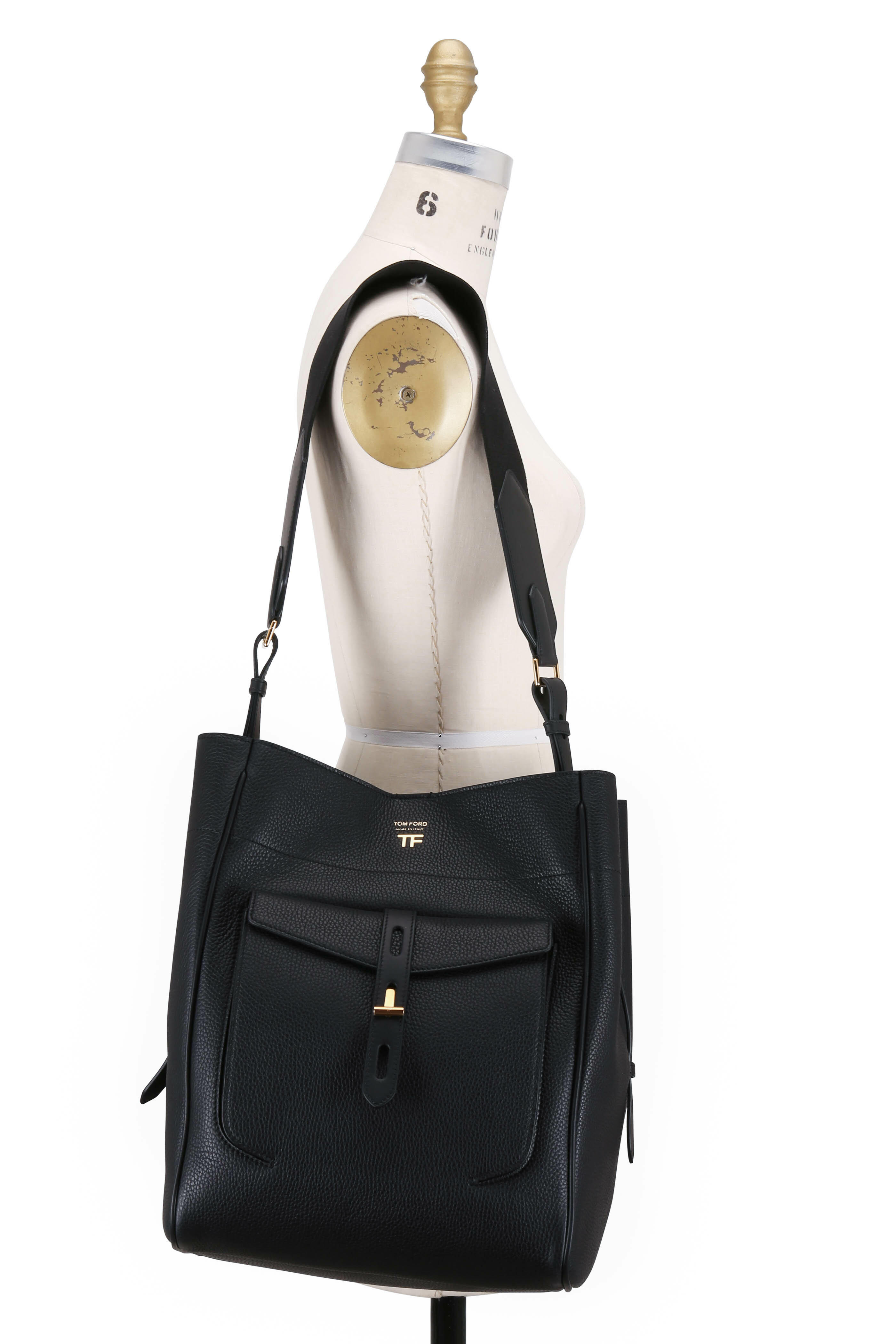 Tom Ford - Black Grained Leather Medium Hobo Bag