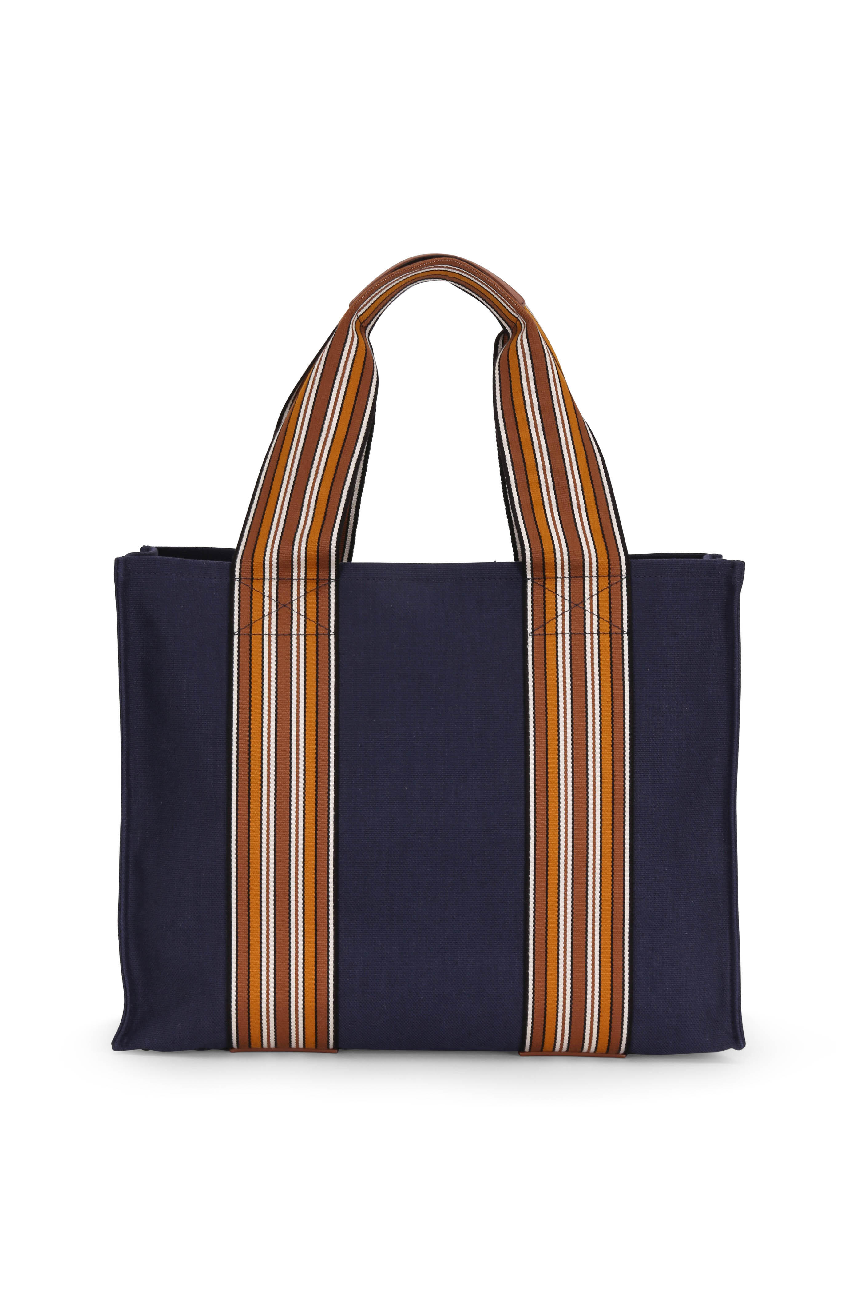 Loro Piana - Navy Blue Canvas & Saddle Leather Tote