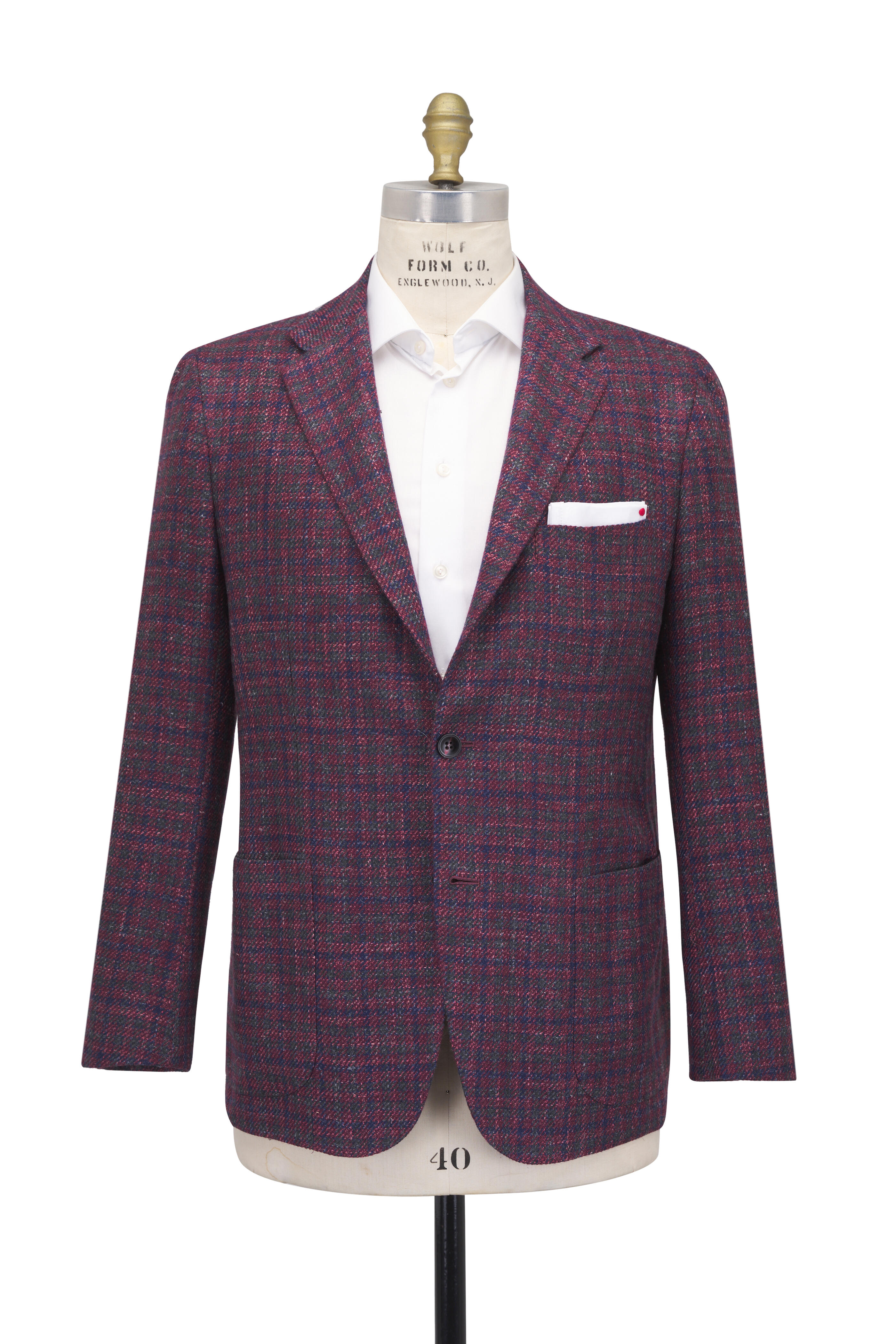 Kiton - Cranberry, Navy & Gray Check Sportcoat