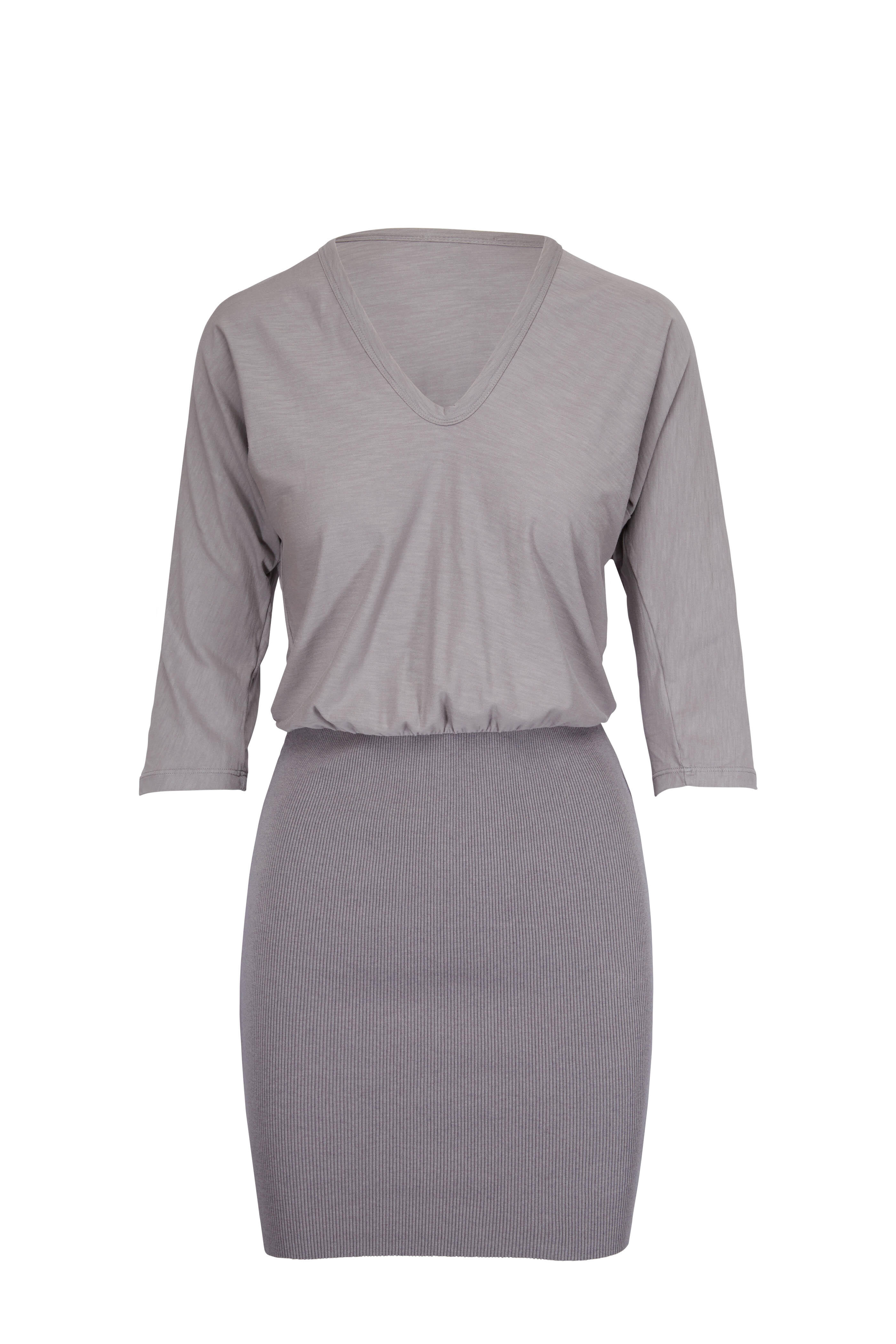 James Perse Mixed Media Grey Blouson Dress Mitchell Stores