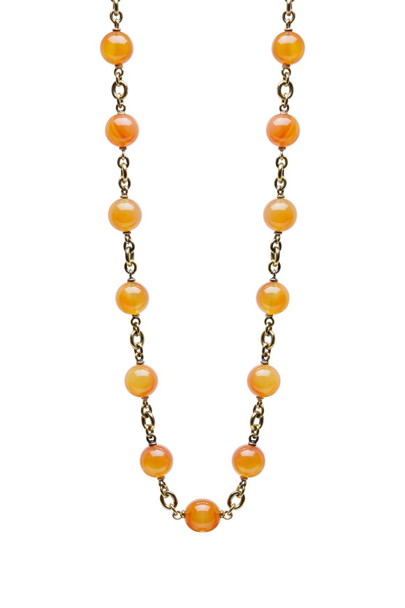 Sylva & Cie - Yellow Gold Orange Chalcedony Bead Chain