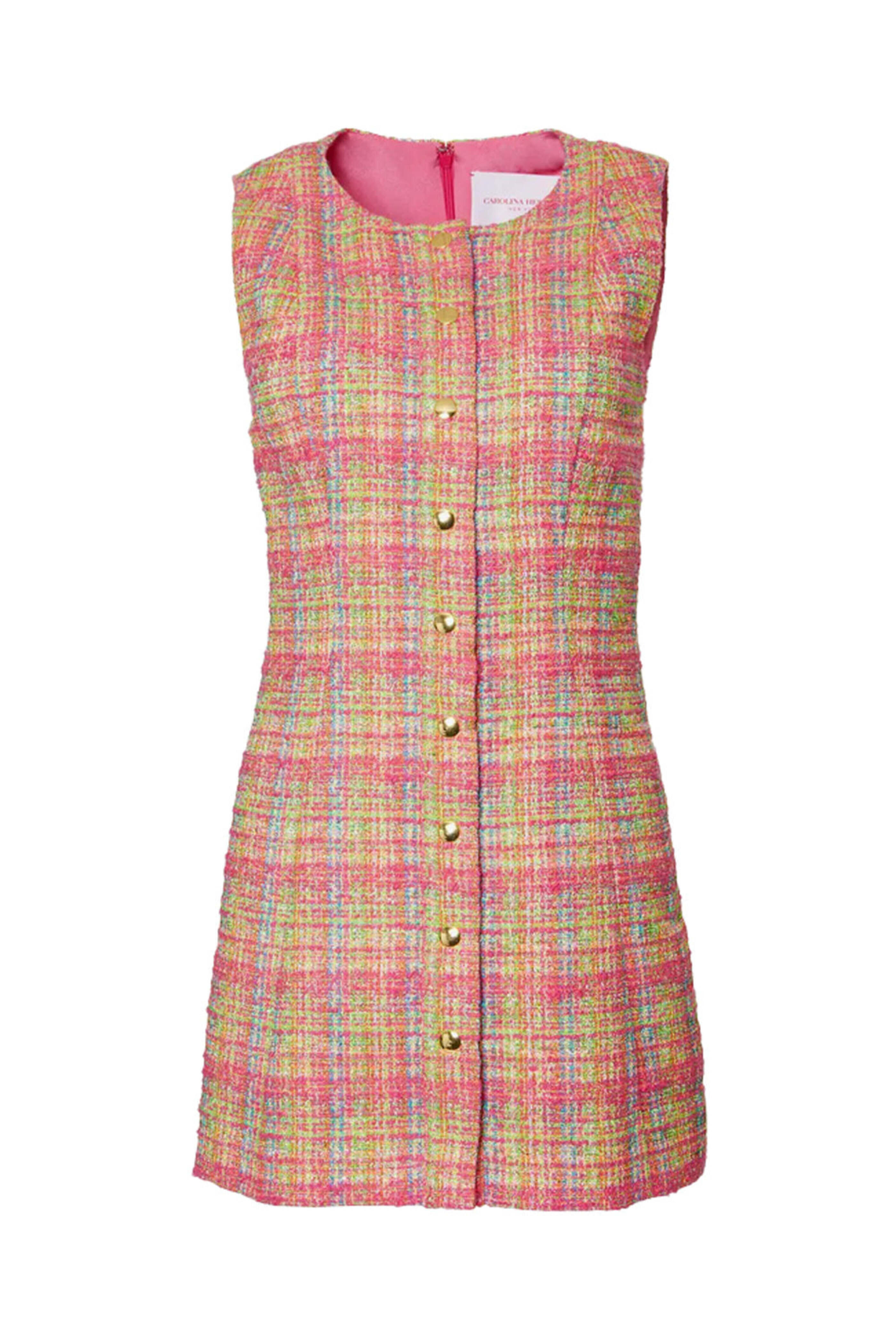 Carolina Herrera - Multicolor Tweed Sleeveless Button Down Mini Dress