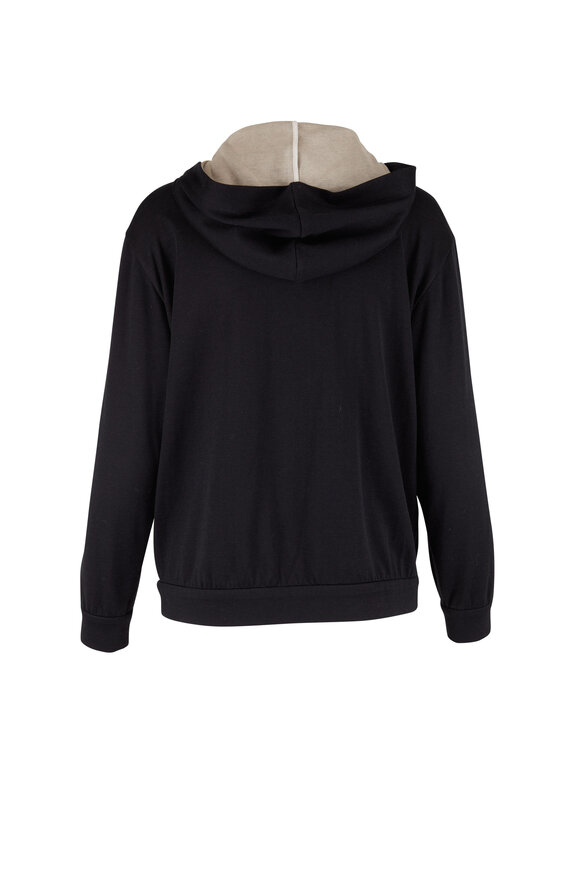 Brunello Cucinelli - Black Cotton & Silk Zip Spa Hoodie