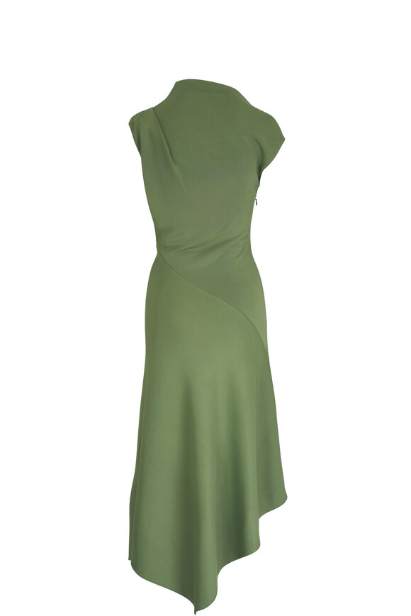 McQueen - Khaki Green Jersey Midi Dress 