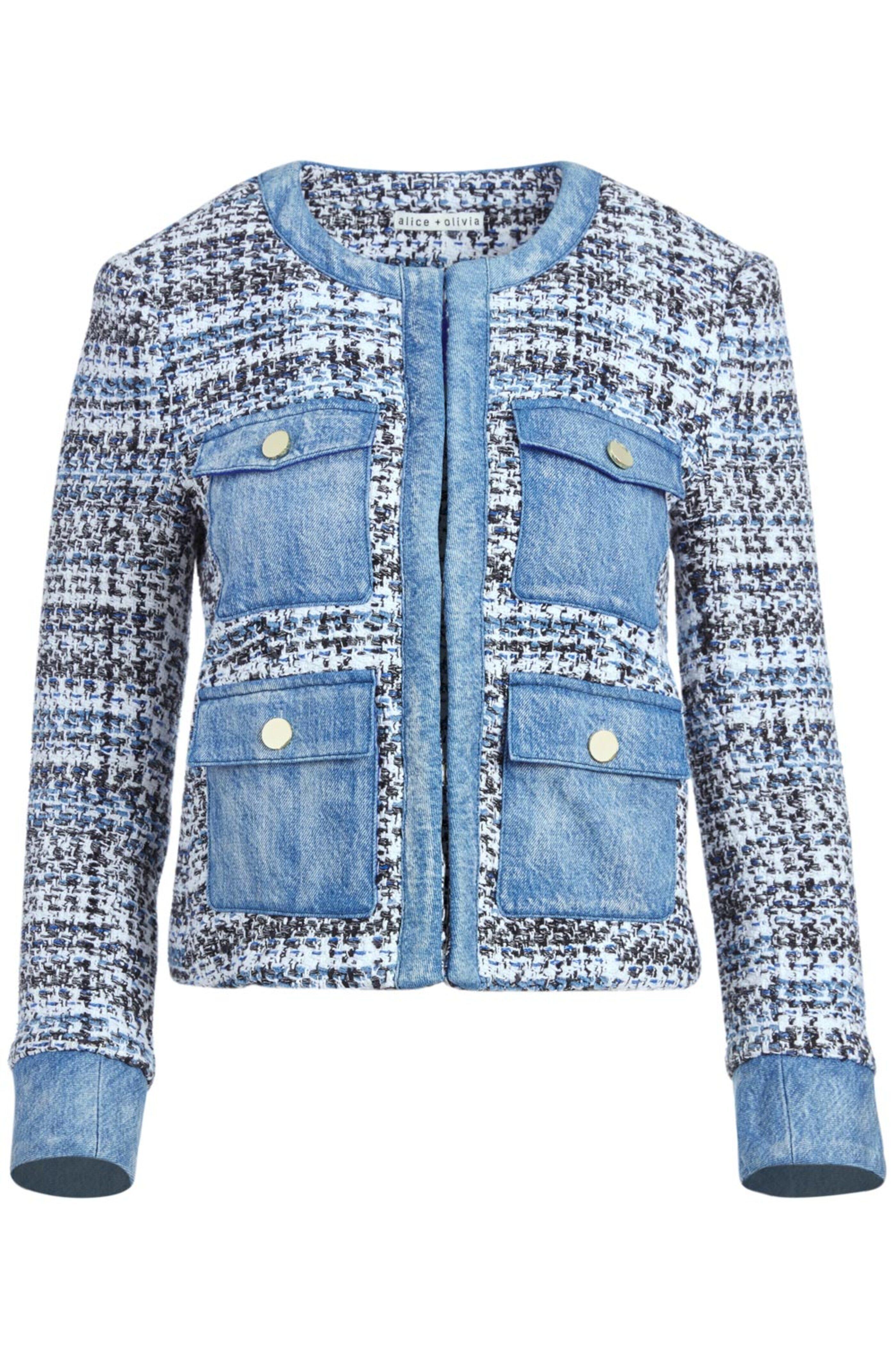 Alice & Olivia - Denim and Tweed Combo Patch Pocket Jacket