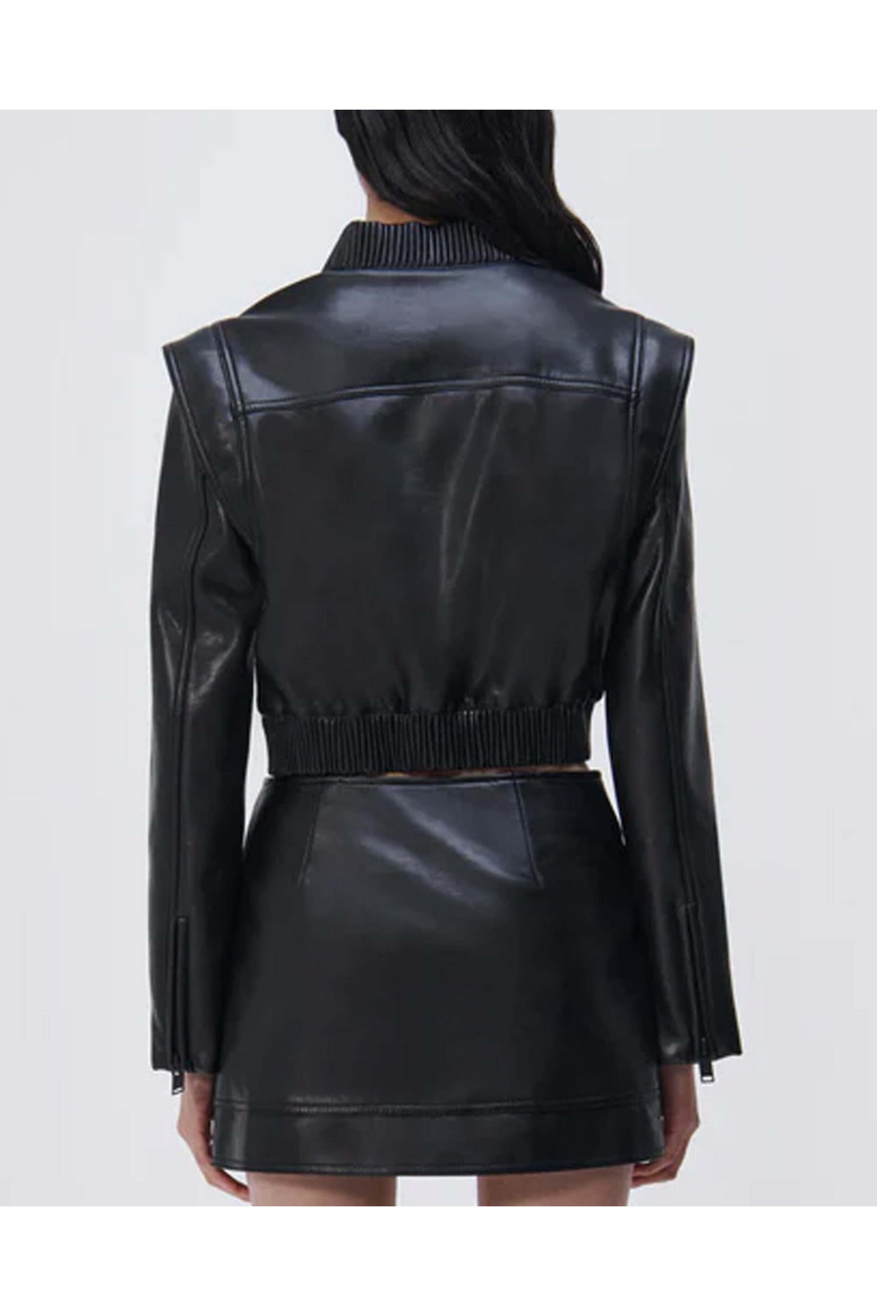 Simkhai - Black Vegan Leather Doreen Boxy Bomber Jacket