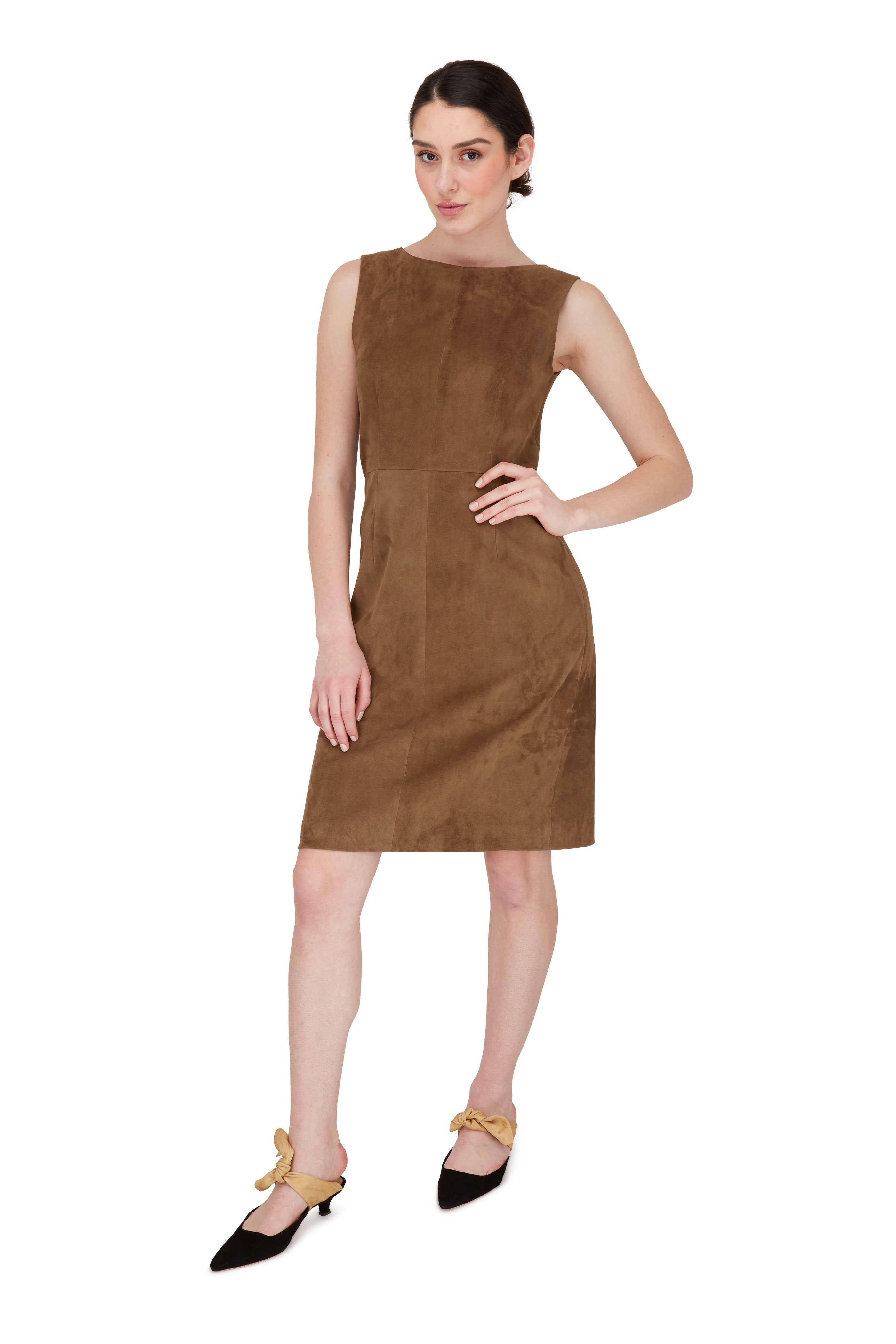 The Row - Hara Dark Taupe Suede Sleeveless Dress