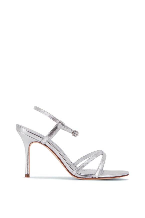 Manolo Blahnik - Marguna Silver Leather Strappy Sandal, 90mm