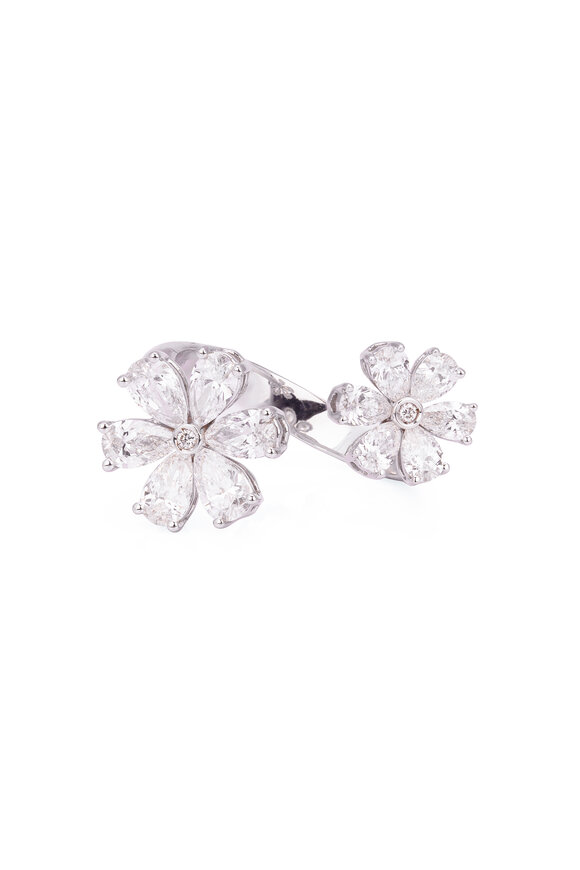 ZYDO 18k White Gold Diamond Double Flower Ring