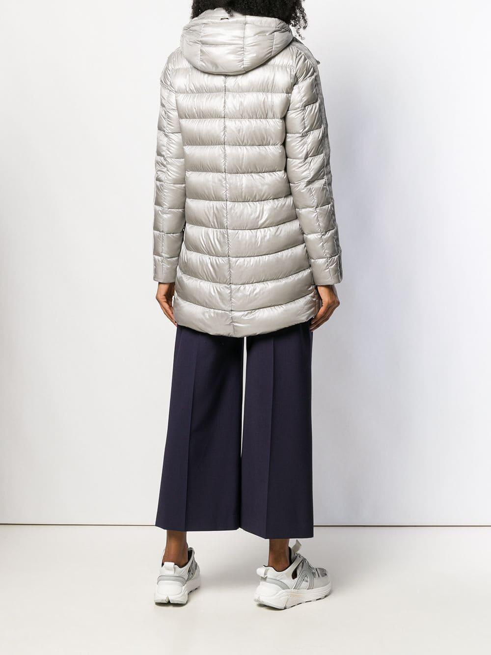 Herno - Silver Velvet Trim Hooded Puffer Jacket