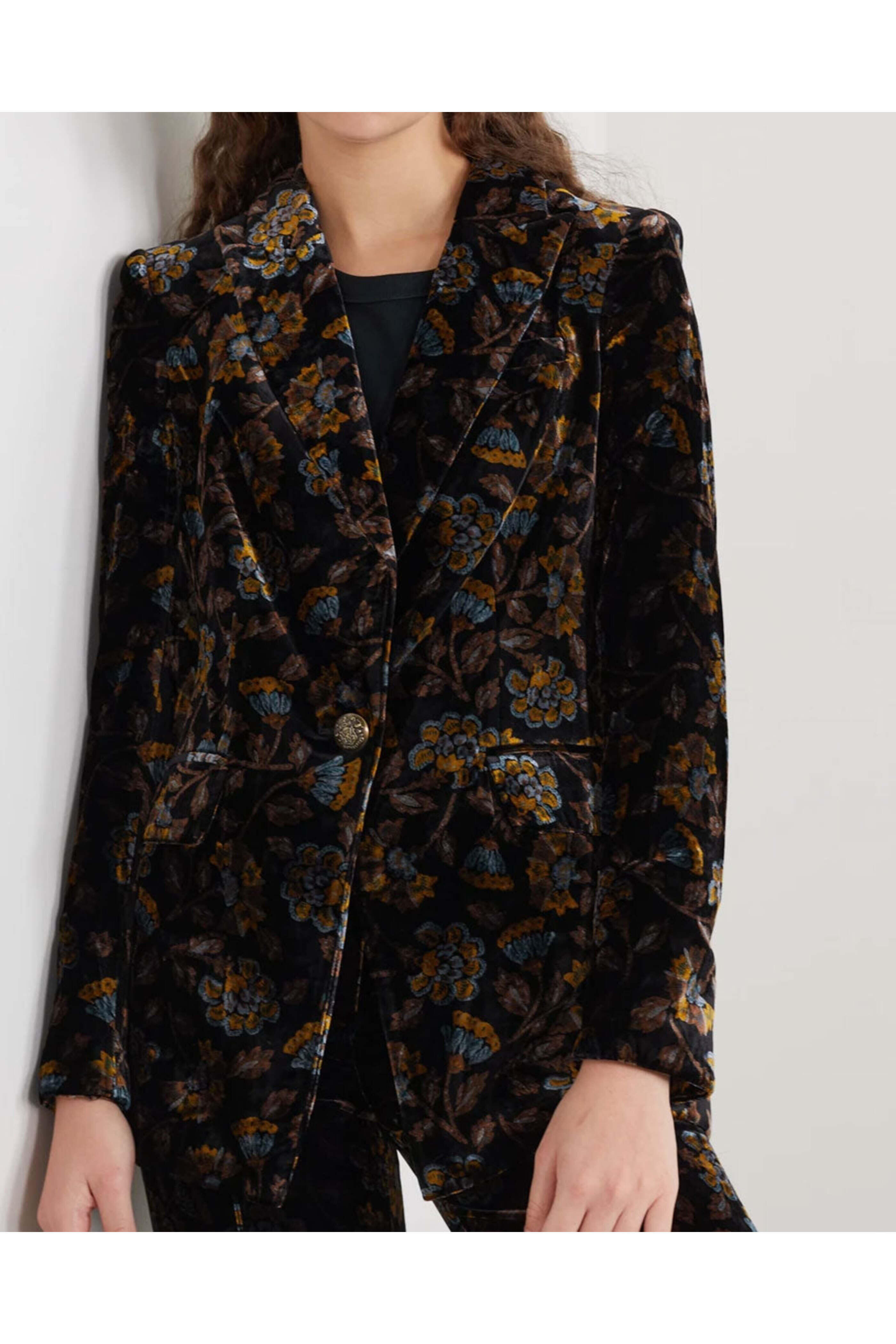 Veronica Beard - Black Velvet Jacquard Long and Lean Dickey Jacket