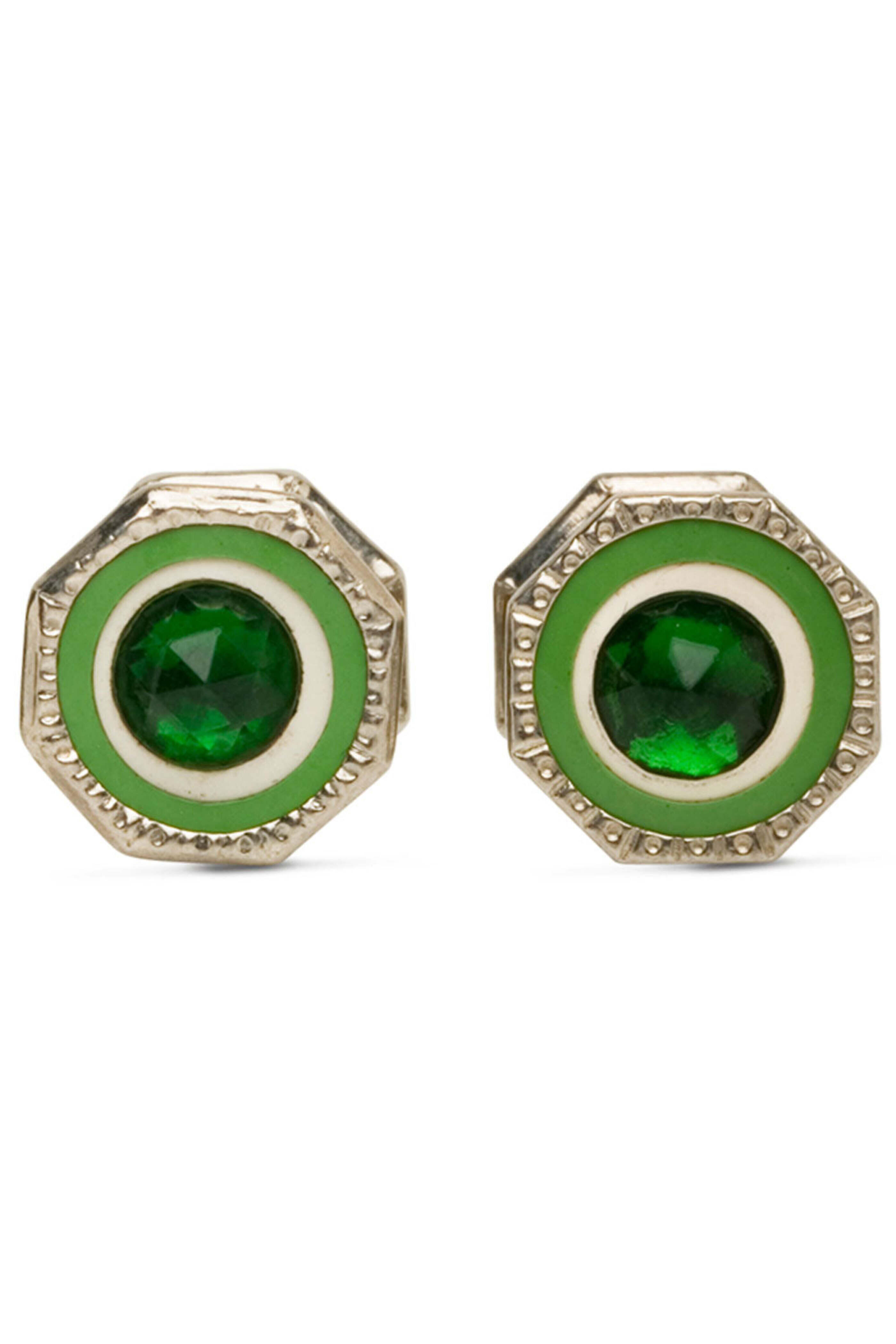 Spivey - Sterling Silver Green Celluloid Snap Cufflinks