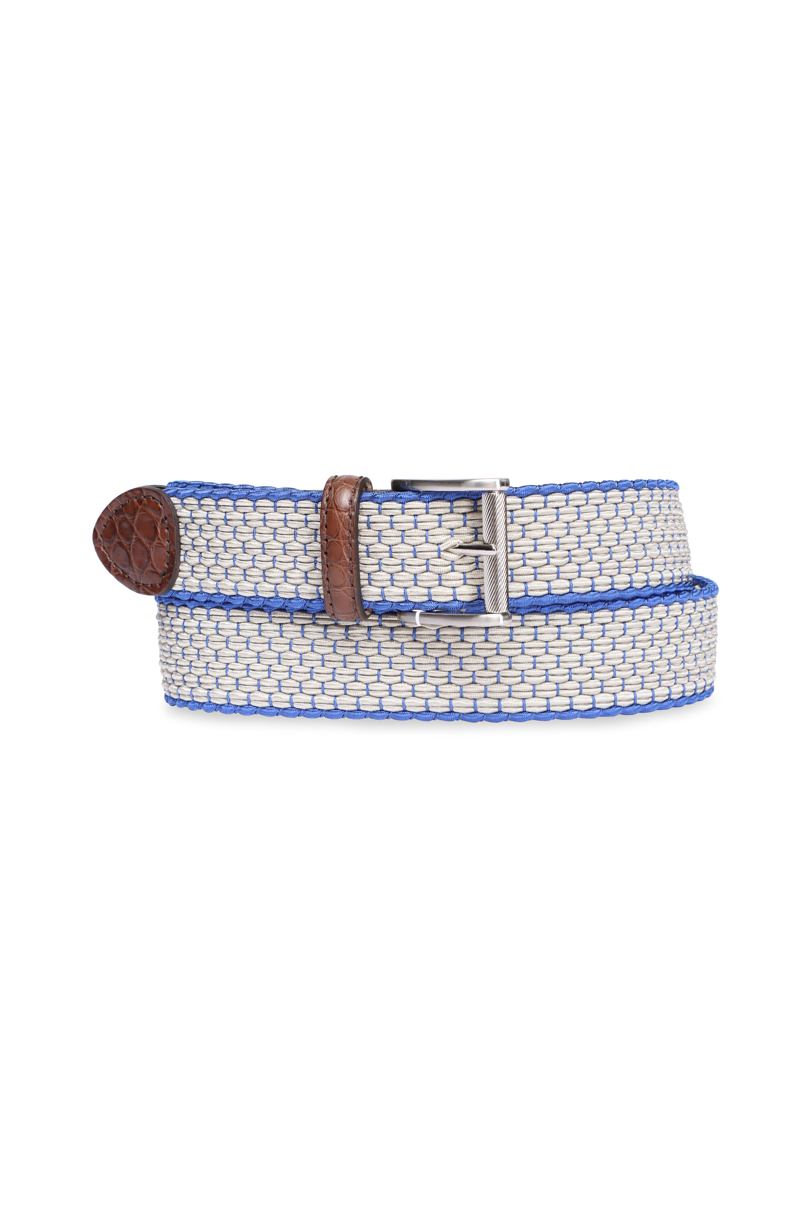 The Luxe Group, Llc Dba L.e.n - Tan & Blue Dotted Braid Belt