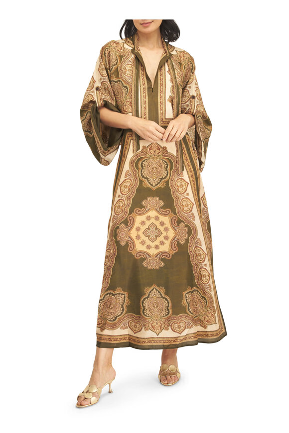 Zimmermann Mahon Olive Paisley Print Tunic Midi Dress - view 2