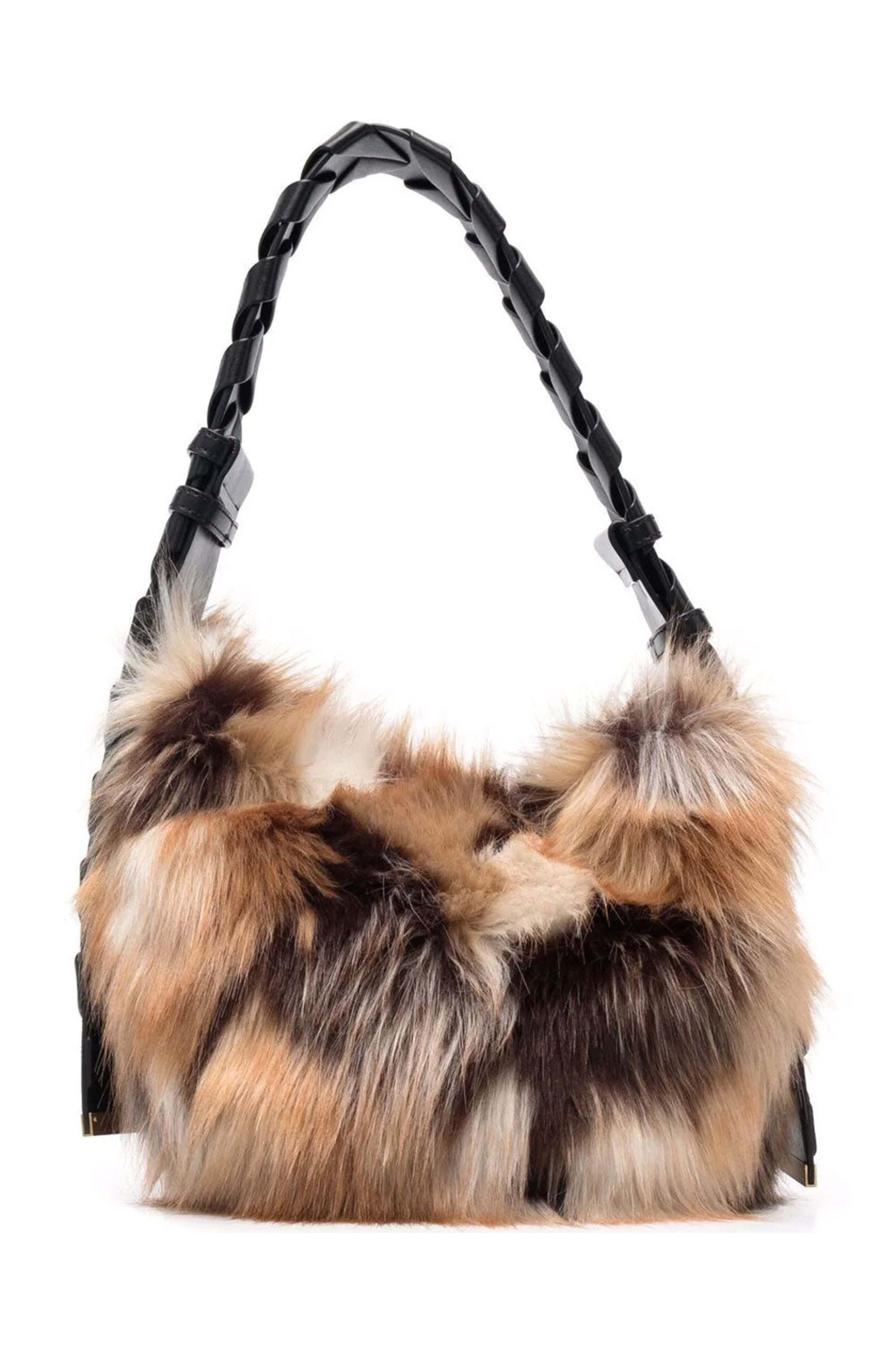 Stella McCartney - Small Faux Fur Multicolor Patchwork Hobo Bag